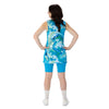 Aqua marbled v-neck tunic, with aqua blue side panels, aqua pickleball shorts with nine inch inseam