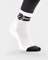 White crew socks with charcoal stripe and pickleball detail and charcoal at toe