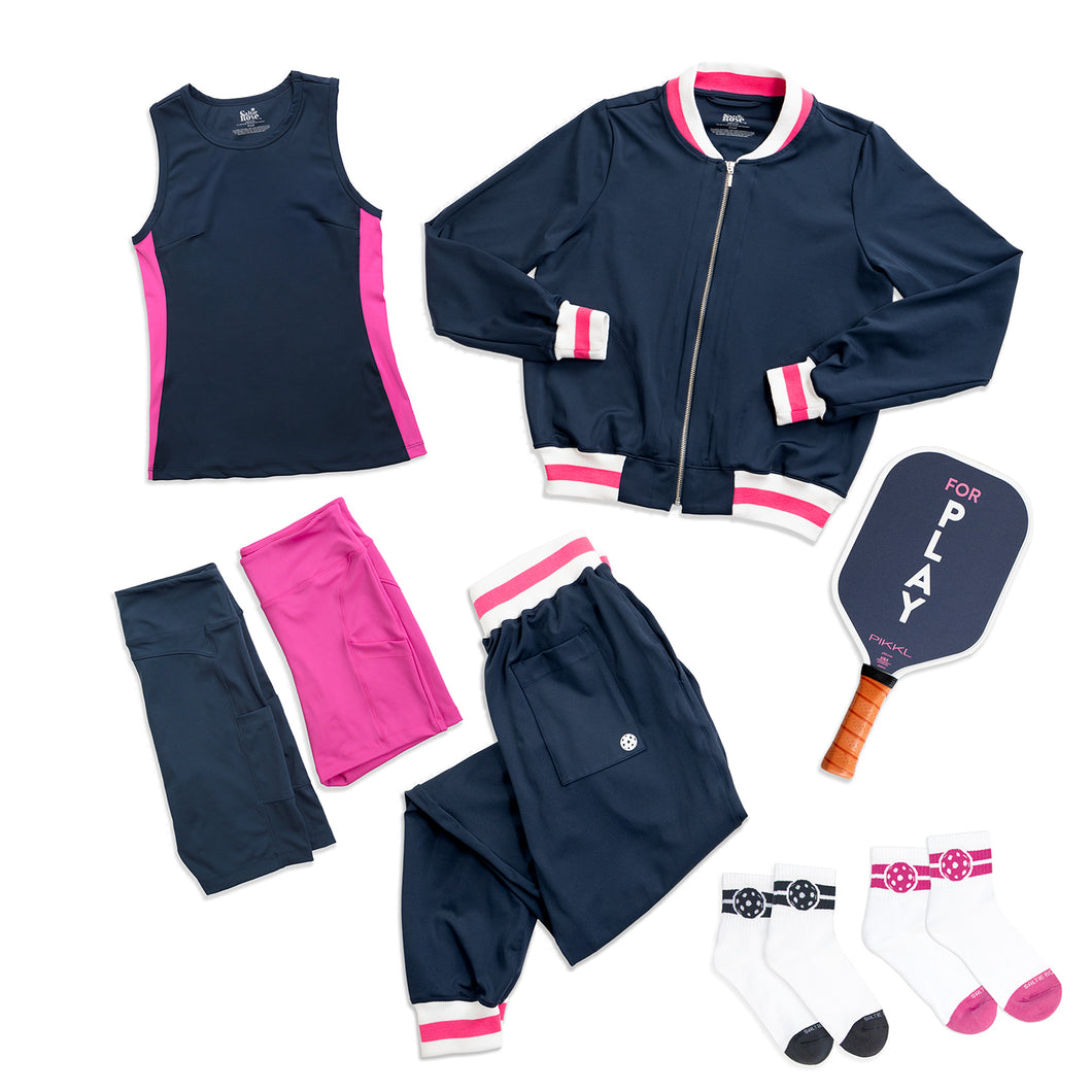  Saltie Rose Pickleball starter pack with complete outfit, socks, and paddle 