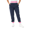 Midnight Blue Joggers with pink and white striped cuffs and waistband