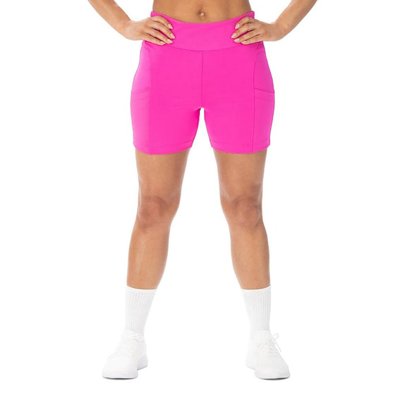 Performance shorts in positive pink front view