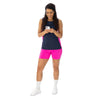 Performance top in Midnight with positive pink strip one either side and positive pink shorts front view