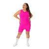 Pink racerback tunic with warm toned marble side panels and nine inch inseam pickleball shorts