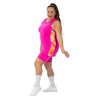 Pink racerback tunic with warm toned marble side panels and nine inch inseam pickleball shorts