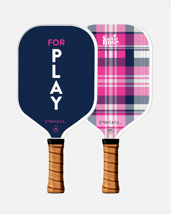 PIKKL Pickleball Paddles, Navy with  Pink and White For Play and reverse of Pink and Blue Plaid