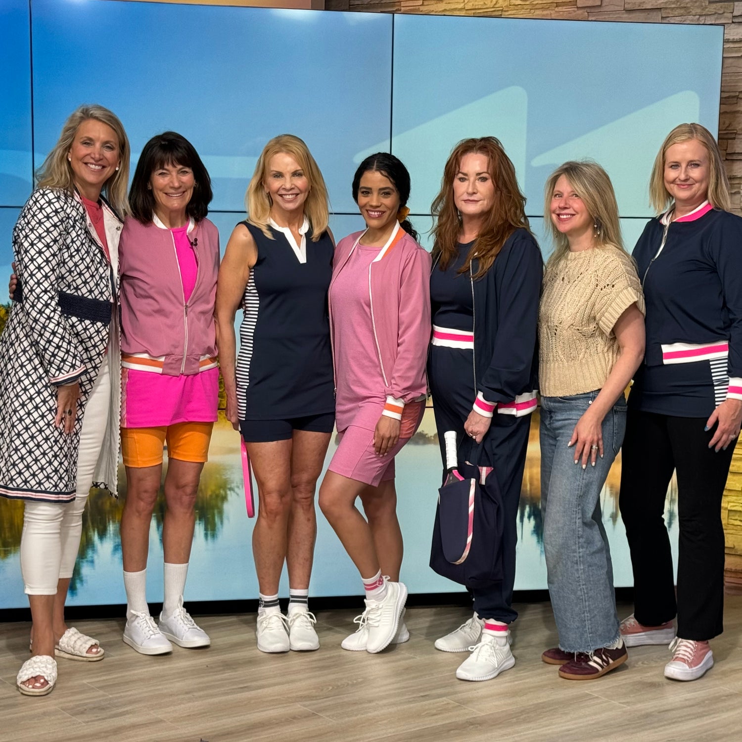 Saltie Rose Pickleball clothing models, designer, and Belinda Jensen on Minnesota's KARE11 News